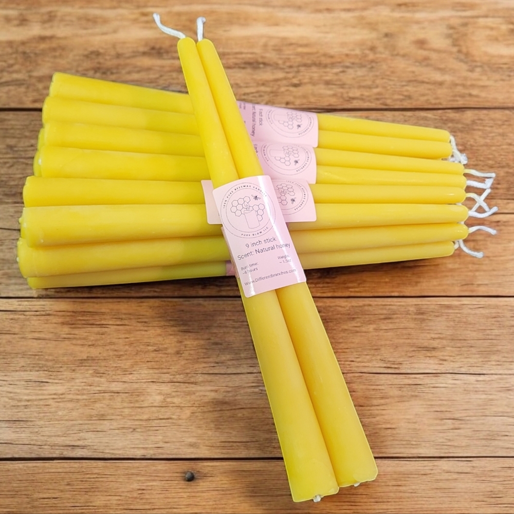 9 inch long beeswax candle stick pair of 2 made in Ohio